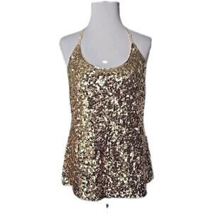 MANER Gold Seqium & Jersey Tank Cami Top Large L